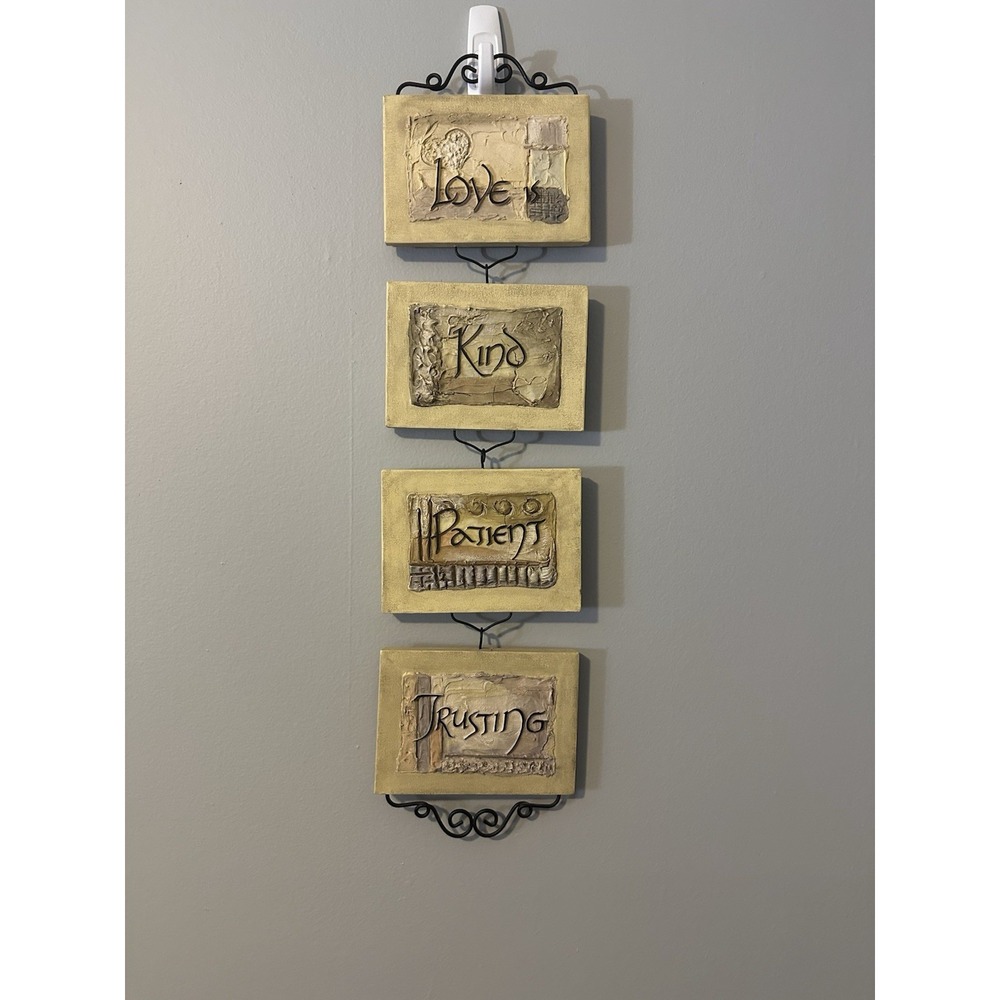 Vintage Home Interior 3D Love Is Kind Patient And Trusting Wall Decor 4pc